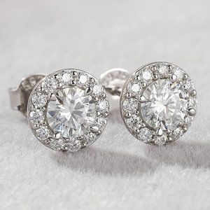 Certified 1ct. t.w. Moissanite Diamond Round Halo Stud Earrings NEW A